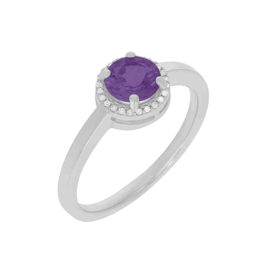 Round Amethyst with a Halo Engagement Ring PD31343ALR AMETHYST
